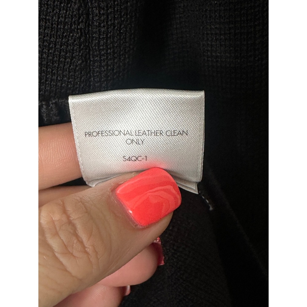 Eileen Fisher Jacket XS Black Leather Trim Zip Front Longline Textured Knit Coat - Picture 8 of 9